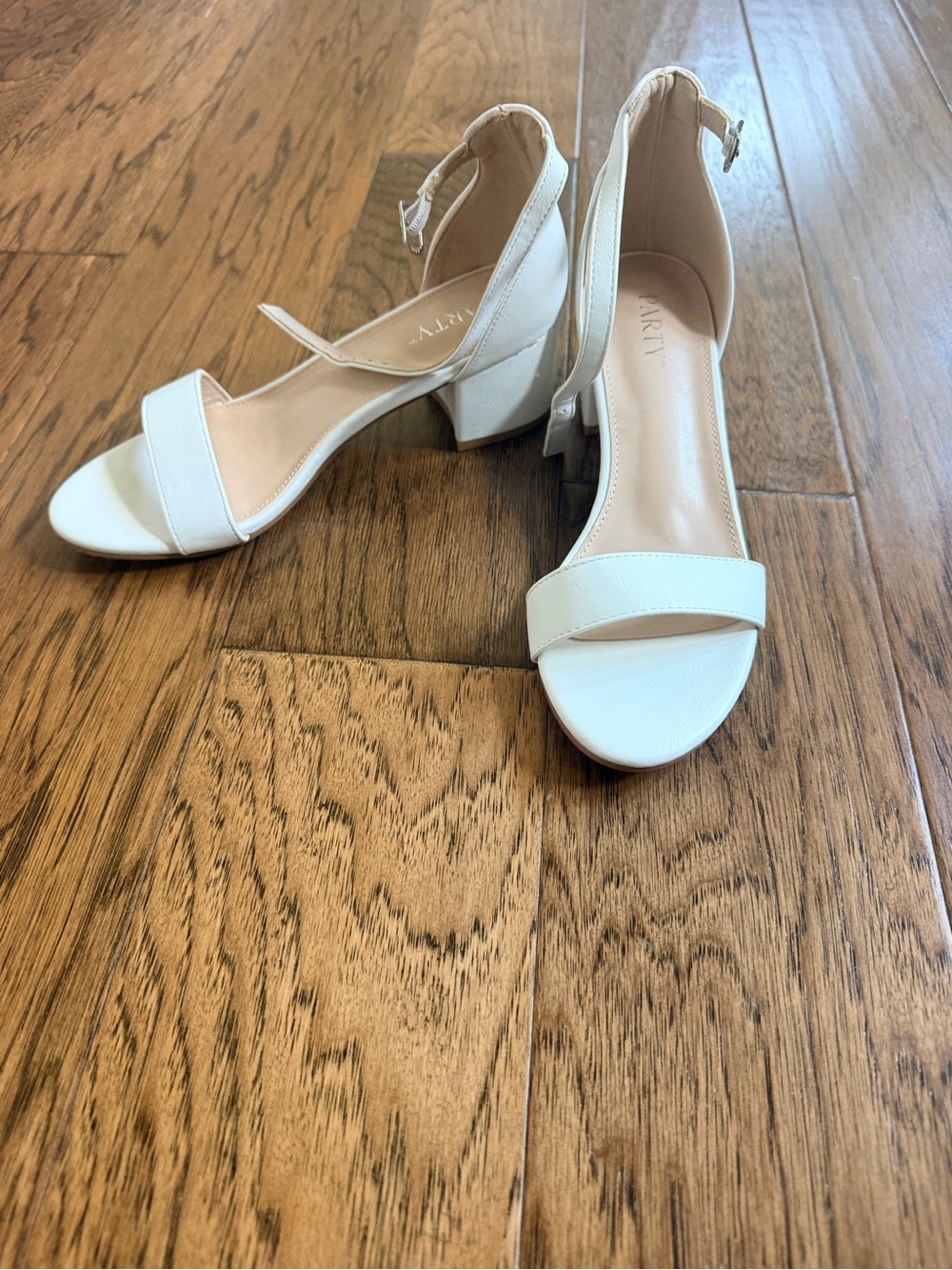 White Ankle Strap Block Heel Sandals Size 7